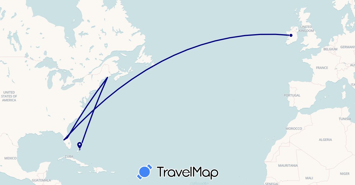 TravelMap itinerary: driving in Bahamas, Ireland, United States (Europe, North America)